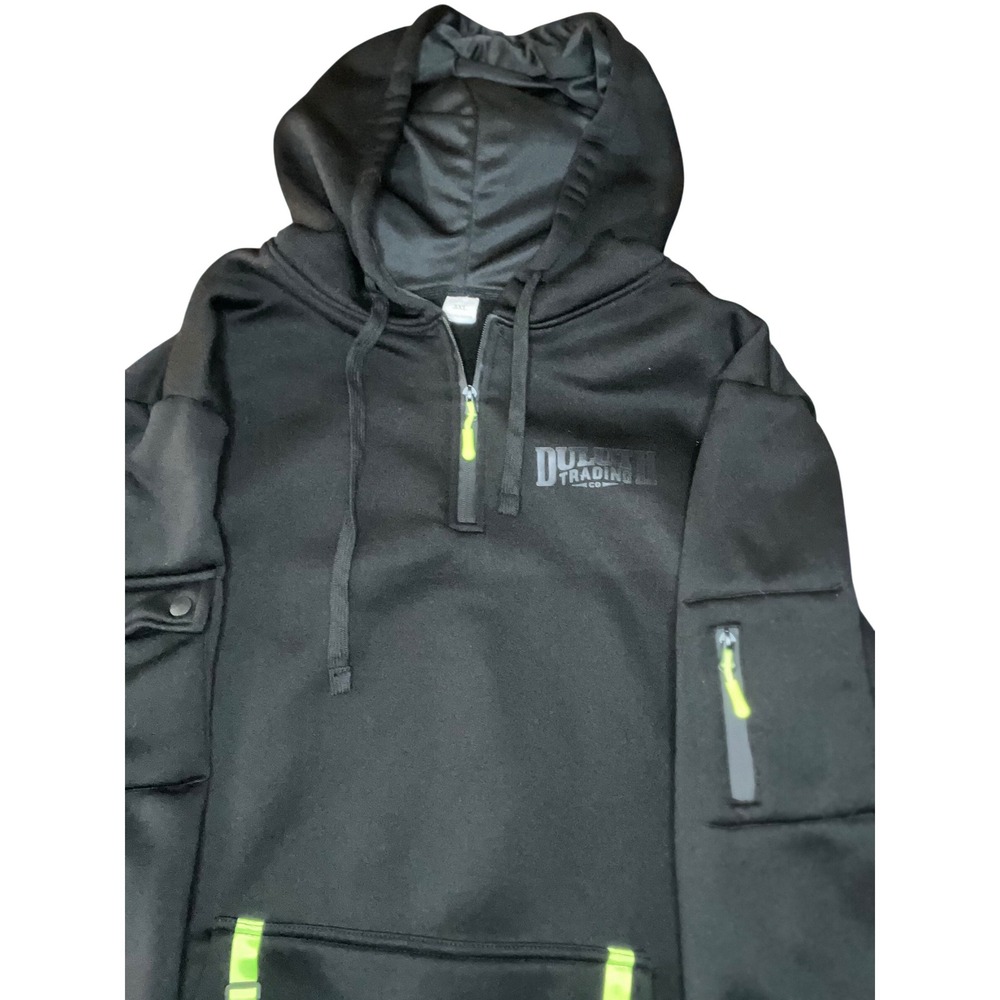 Duluth Trading Co Mens 3XL Black Quarter Zip Hoodie Neon Accents Utility Pockets